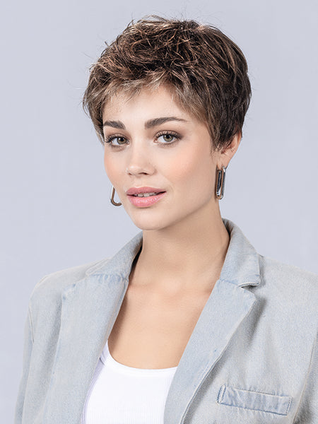 TAB by Ellen Wille in COFFEE BROWN LIGHTED 8.6.20 | Medium Brown and Dark Brown with Light Strawberry Blonde Blend with Highlights Throughout and Concentrated in the Front
