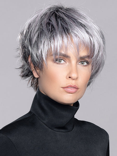 SKY by ELLEN WILLE in METALLIC PURPLE ROOTED | Pearl Platinum and Pure White with Black and Purple Blended throughout with Shaded Roots
