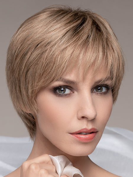 IVORY by ELLEN WILLE in SANDY-BLONDE-ROOTED | Medium Honey Blonde, Light Ash Blonde, and Lightest Reddish Brown blend with Dark Roots