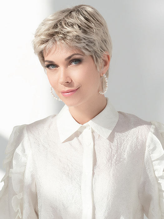 CALL by ELLEN WILLE in PASTEL-BLONDE-ROOTED 23.25.24 | Medium Ash Blonde base with Off-White "Pearl" Platinum highlights and Dark Ash Blonde Roots